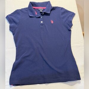 U.S. POLO ASSN. WOMEN’S POLO SHIRT SHORT SLEEVE NAVY BLUE WITH PINK SIZE M
